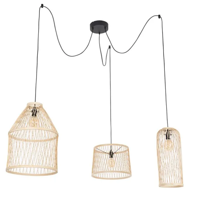 Landelijke buiten hanglamp rotan 3-lichts - Calamus