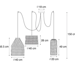 Landelijke buiten hanglamp rotan 3-lichts - Calamus