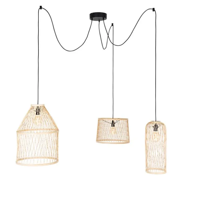 Landelijke buiten hanglamp rotan 3-lichts - Calamus