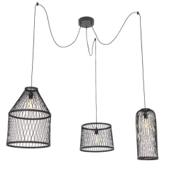 Landelijke buiten hanglamp zwart rotan 3-lichts - Calamus