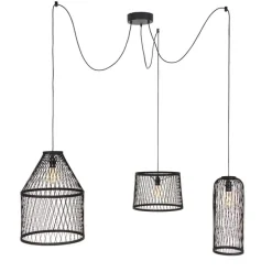 Landelijke buiten hanglamp zwart rotan 3-lichts - Calamus