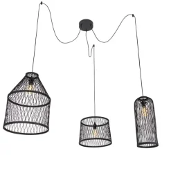 Landelijke buiten hanglamp zwart rotan 3-lichts - Calamus
