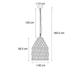Landelijke buiten hanglamp zwart rotan 40x55 cm - Calamus