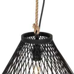 Landelijke buiten hanglamp zwart rotan 40x55 cm - Calamus