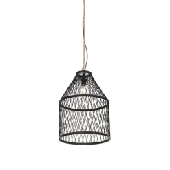 Landelijke buiten hanglamp zwart rotan 40x55 cm - Calamus