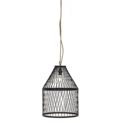 Landelijke buiten hanglamp zwart rotan 40x55 cm - Calamus