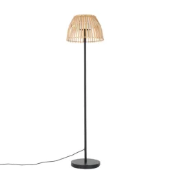 Landelijke buiten vloerlamp zwart met bamboe incl. LED - Kaiser