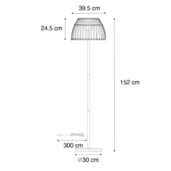 Landelijke buiten vloerlamp zwart met bamboe incl. LED - Kaiser