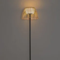 Landelijke buiten vloerlamp zwart met bamboe incl. LED - Kaiser