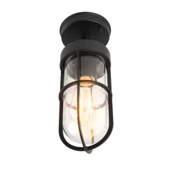 Landelijke buitenplafondlamp zwart met glas IP44 - Elza