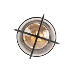 Landelijke buitenplafondlamp zwart met glas IP44 - Elza