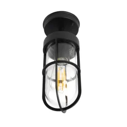 Landelijke buitenplafondlamp zwart met glas IP44 - Elza
