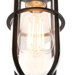 Landelijke buitenplafondlamp zwart met glas IP44 - Elza