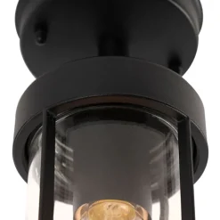 Landelijke buitenplafondlamp zwart met glas IP44 - Elza