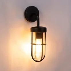 Landelijke buitenwandlamp zwart met glas - Elza