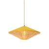 Landelijke hanglamp geel velours met rotan 60cm - Frills Can