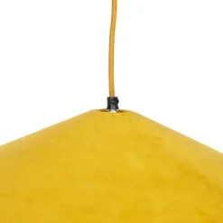 Landelijke hanglamp geel velours met rotan 60cm - Frills Can