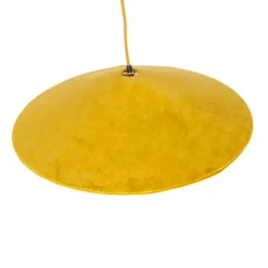 Landelijke hanglamp geel velours met rotan 60cm - Frills Can