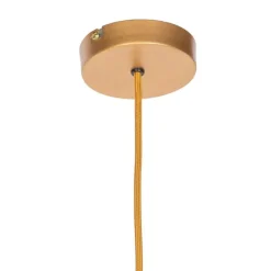 Landelijke hanglamp geel velours met rotan 60cm - Frills Can