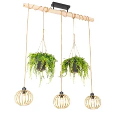 Landelijke hanglamp goud met hout 3-lichts - Yura