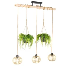 Landelijke hanglamp goud met hout 3-lichts - Yura