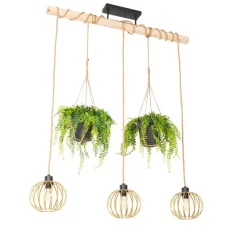 Landelijke hanglamp goud met hout 3-lichts - Yura
