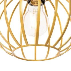 Landelijke hanglamp goud met hout 3-lichts - Yura