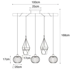 Landelijke hanglamp goud met hout 3-lichts - Yura