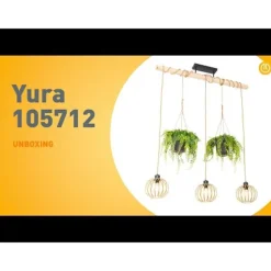 Landelijke hanglamp goud met hout 3-lichts - Yura