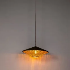 Landelijke hanglamp groen velours met rotan 60cm - Frills Can