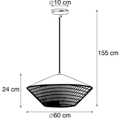 Landelijke hanglamp groen velours met rotan 60cm - Frills Can