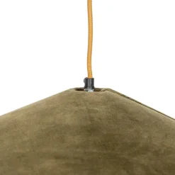 Landelijke hanglamp groen velours met rotan 60cm - Frills Can