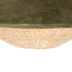 Landelijke hanglamp groen velours met rotan 60cm - Frills Can