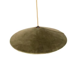 Landelijke hanglamp groen velours met rotan 60cm - Frills Can