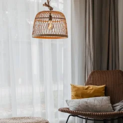 Landelijke hanglamp touw met rotan - Calamus