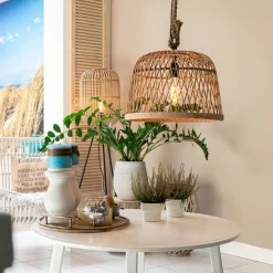 Landelijke hanglamp touw met rotan - Calamus