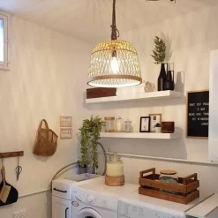 Landelijke hanglamp touw met rotan - Calamus