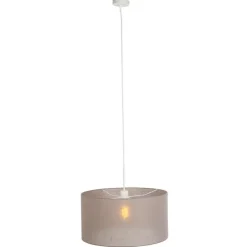 Landelijke hanglamp wit met taupe kap 50 cm - Combi 1