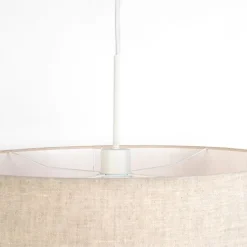 Landelijke hanglamp wit met katoenen kap lichtgrijs 50 cm - Combi