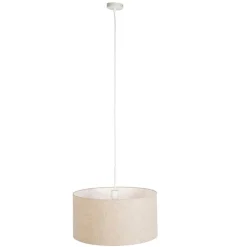 Landelijke hanglamp wit met katoenen kap lichtgrijs 50 cm - Combi