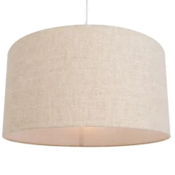 Landelijke hanglamp wit met katoenen kap lichtgrijs 50 cm - Combi