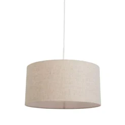 Landelijke hanglamp wit met katoenen kap lichtgrijs 50 cm - Combi