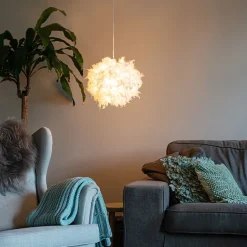 Landelijke hanglamp wit met veren - Feather