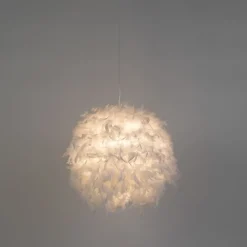 Landelijke hanglamp wit met veren - Feather
