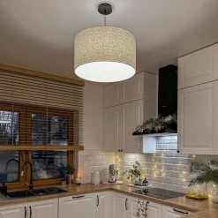 Landelijke hanglamp zwart met beige kap 50 cm - Combi 1