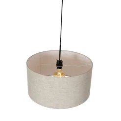 Landelijke hanglamp zwart met beige kap 50 cm - Combi 1