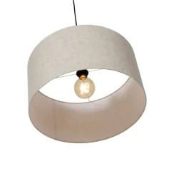 Landelijke hanglamp zwart met beige kap 50 cm - Combi 1
