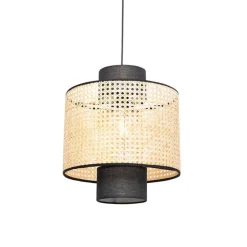 Landelijke hanglamp zwart met rotan - Kata