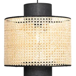 Landelijke hanglamp zwart met rotan - Kata