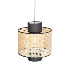 Landelijke hanglamp zwart met rotan - Kata